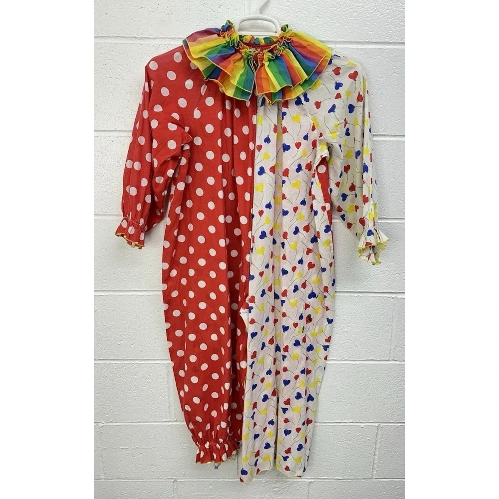 VTG Handmade Polka Dot Stripe Rainbow Ruffle Cotton Clown Costume Kids Halloween
